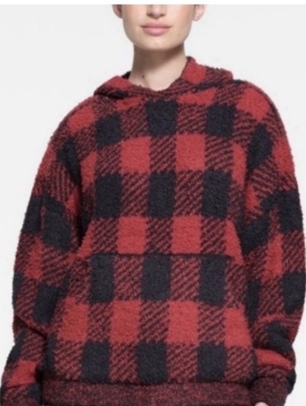 SKIMS Cozy Red & Black Buffalo Plaid Hoodie Sweater - L/ XL NWT